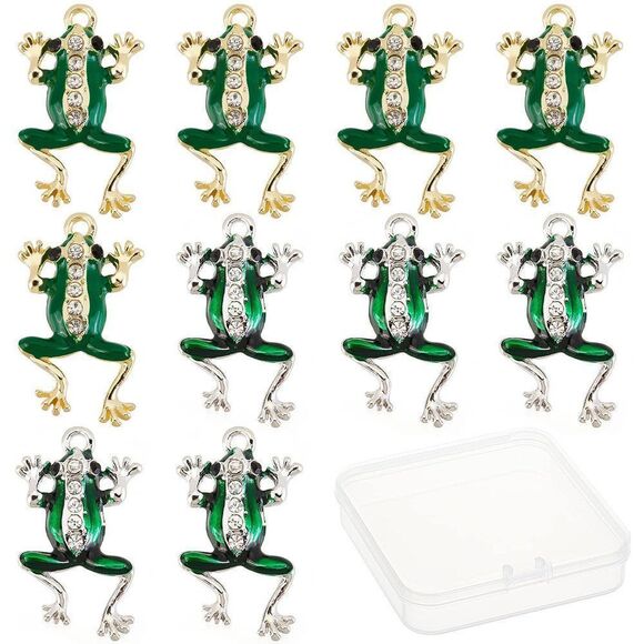 SUNNYCLUE 20 Pcs Frog Charms Rhinestone Green Enamel Frog Charm Animal Lucky Mi - Picture 1 of 5